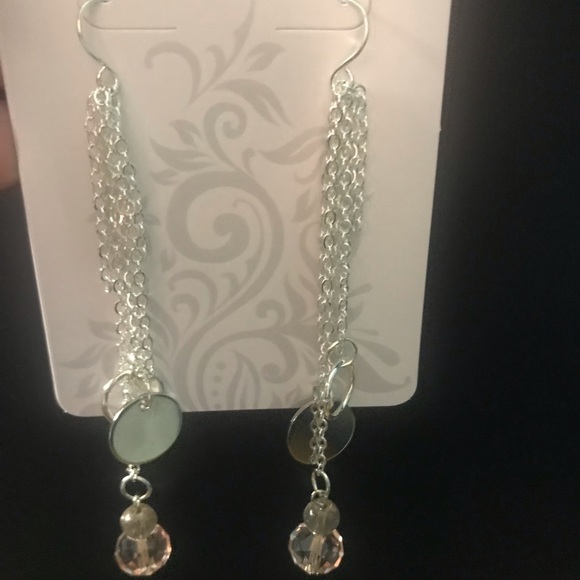 Pink Crystal Drop Earrings with Chains and Circles. ~Elegant Moon🌙 - Picture 3 of 6